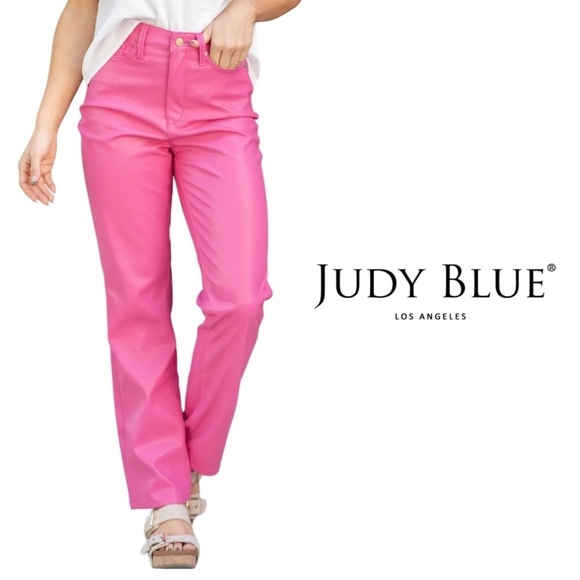 Judy Blue Pants - Judy Blue Hot Pink Barbiecore Faux Leather Straight Leg Pant - Size 5/27
